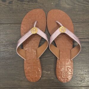 Tory Burch Light Pink Metallic Leather Sandals